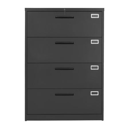 4 Drawers Metal File Cabinet, Vertical Filing Cabinet with Lock and Adjustable Hanging Rod, Tall Filing Storage Cabinets for Home and Office Fit Letter, A4, Legal Size File, Easy Assembly, Black