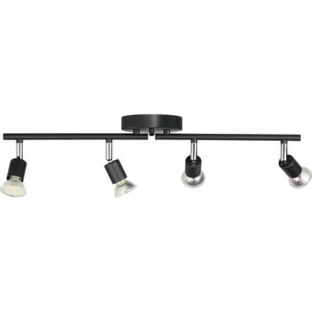 4-Light LED Track Lighting Kit, Ceiling Spot Light with Rotatable Light Arms and Heads, 24.8" Track Lighting Fixture, Included 4 GU10 3000K Bulbs for Indoors Exhibition, Kitchen, Living Room