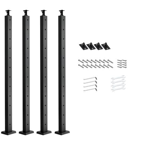 4-Pack Cable Railing Post, 42x2x2 In Horizontal-Hole Deck Railing Post with Pre-Drilled Holes, Stainless Steel Cable Rail Post with Horizontal and Curved Bracket, Black, 4JZLGZXHS106URZU0001V0