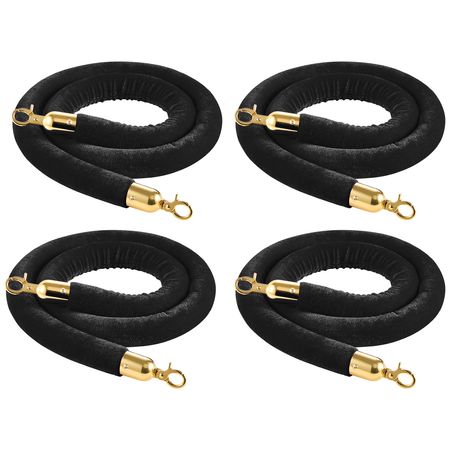 4 Pcs Black Velvet Stanchion Ropes, 5 ft Crowd Control Stanchion Black Velvet Ropes with Gold Hooks, Post Queue Barrier Carpet Rope for Carpet Events Movie Theaters Grand Openings Hotels Party