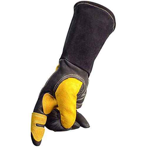 Caiman Premium Top Grain Cowhide Leather MIG/Stick Welder's Glove with Flame Resistant Fleece, Laminated Foam Insulation, Cool-Design, Tuff-Steer, Kevlar, Black/Gold, X-Large (1832-6)