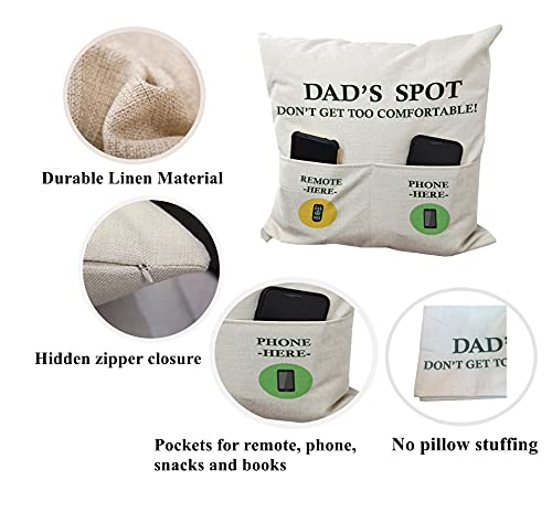 ZUYUROU Dad Gifts, 2-Pocket Dad's Spot Throw Pillow Covers 18 x 18 Inch + Engraved Bottle Opener, Dad Gifts from Daughter Son,Birthday Christmas Thanksgiving Day Gifts for Papa Stepdad - color: Dad