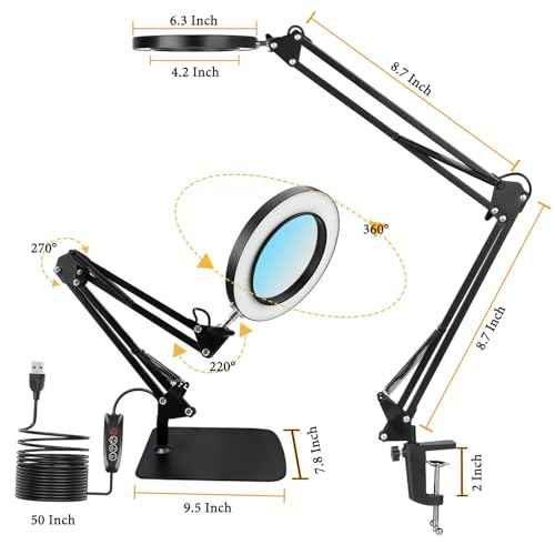 15X Magnifying Glass Lamp with Clamp and Stand, 72 LEDs Desk Lamp with 3 Color Temperatures and 10 Levels Adjustable Brightness for Diamond Art Accessories Hobbies Crafts Reading Close Work Magnifier