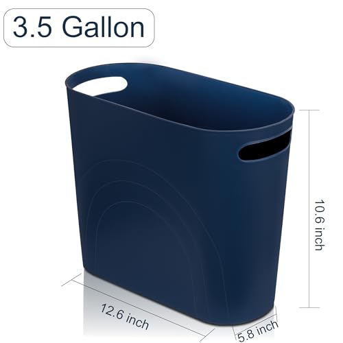 rejomiik Small Trash Can, 3.5 Gallon Slim Garbage Can Plastic Waste Basket with Handles Container Bin for Narrow Spaces Bathroom, Bedroom, Kitchen, Office at Home, 2 Pack Navy - color: Navy, size: 2 pack