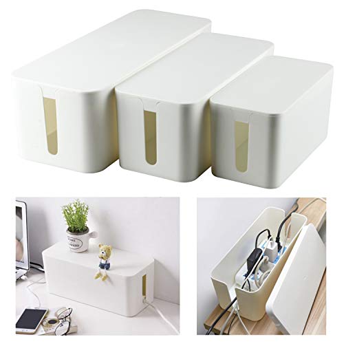 YaeCCC Cable Management Organizer Box Power Strips Hider Power Cords Hider for Desk, TV, Computer, USB Hub,Cords (Set of Three) White