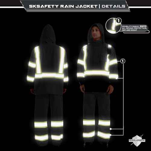 SKSAFETY Hi Vis Reflective Rain suits for Men Waterproof - High Vis Safety Rain Jacket, High Visibility Raincoat for Men
