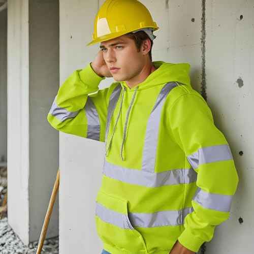 wefeyuv Hi Vis Men's Solid Color Reflective Visibility Sweatshirts Pullover
