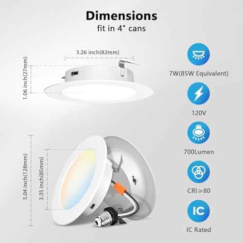 LVWIT 4 Inch LED Recessed Lights, LED Can Lights, Color Selectable 2700/3000/4000/5000/6000K 5CCT, 7W 700LM, Dimmable Recessed Lighting with E26 Conversion Kit, Retrofit Recessed Light, 12 Pack