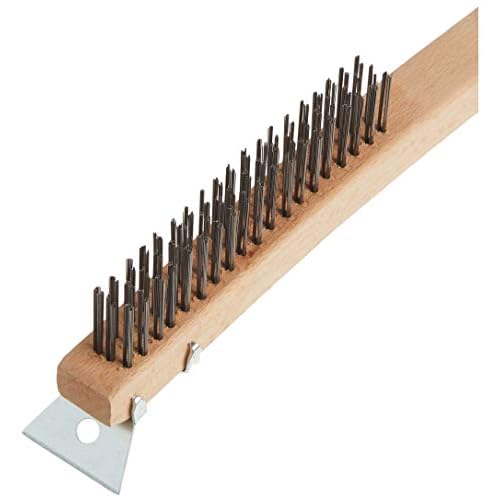 Forney 70521 Wire Scratch Brush, Stainless Steel with Curved Wood Handle, 13-3/4-Inch-by-.013-Inch