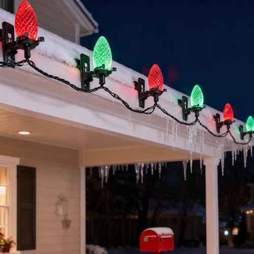 TW SHINE C9 Christmas Lights, 100 LED 66 FT Christmas String Lights Outdoor with 100 Spring Clips and Timer, Waterproof Connectable for Indoor Yard Xmas Tree House Decorations (Red & Green)
