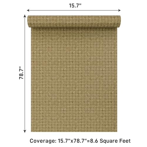 VaryPaper 15.7''x78.7'' Tan Brown Woven Grasscloth Peel and Stick Wallpaper Textured Grass Cloth Contact Paper for Cabinets Waterproof Self Adhesive Linen Vinyl Wall Paper Roll for Bedroom Living Room
