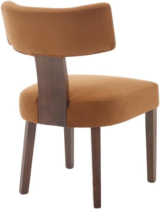 Upholstered Dining Chairs Set of 2, Modern Wooden Kitchen Chairs Fabric Side Dining Room Chair Farmhouse Dinner Chair for Kitchen Dining Room, Yellow Brown