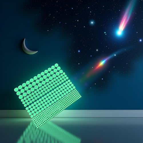1 Sheet 407 Pcs Green Glow in The Dark Wall Stickers Adhesive Dots Luminous Ceiling Decals for Kids Bedroom Halloween Home Decoration Removable Glow in Dark Dots Wall Decals Stickers Room Decor Kit