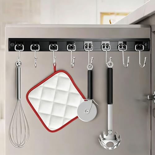 Cociat 2PCS Utensil Racks with 8 Hooks 17 Inch Kitchen Utensil Holders Hanging Utensil Rack Multifunctional (17 inch) - color: BLACK, size: 17 inch & 8 hooks