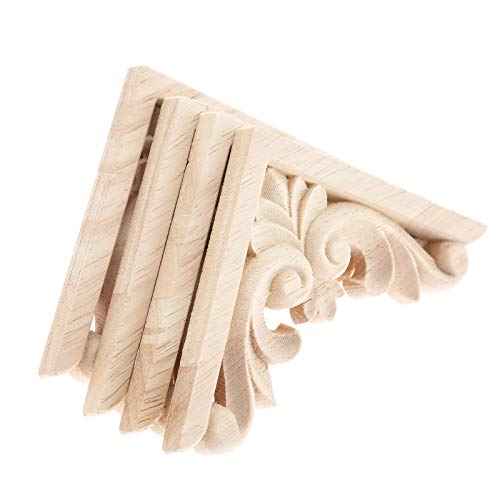 MUXSAM Furniture Applique, 8x8cm/3.15"x3.15", Wood Carved Corner Onlay Unpainted Frame Decal for Wall Cabinet Door Bed Dresser Mirror Decoration(4-Pack)