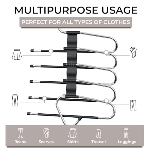 MORALVE Pants Hangers Space Saving - 2 Pack - Non-Slip Multi-Layer Space Saving Hangers - Multifunctional Clothing Rack for Closet Storage - Ideal for Jeans, Trousers, Skirts, Scarves & Slacks (Black) - size: 2 Pack