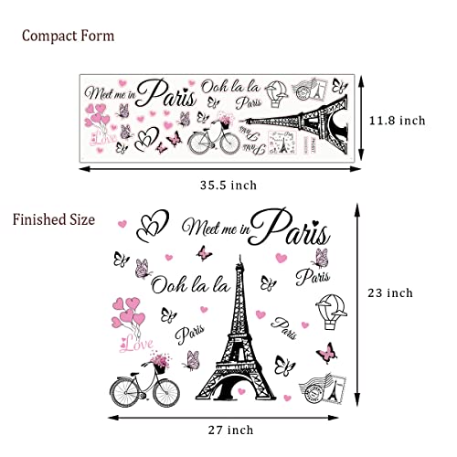 Paris Wall Stickers Eiffel Tower Vinyl Decals Removable Self-Adhesive Balloon Stickers Wall Decal for Girls Bedroom Living Room Sofa Backdrop TV Background