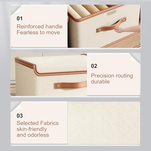 Oxford Fabric Storage Bins with Attached Lid - Large Clothes Organizer (44x30x29cm), Breathable Collapsible Closet Bins for Clothing, Seasonal & Dorm Organization, Beige - size: 1PCS