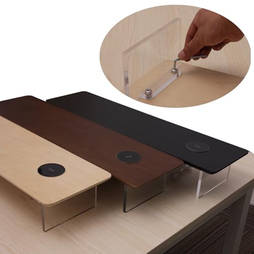 SUIBIAN Elegant Wood & Acrylic Monitor Stand with 15W Wireless Charging – 31.5" Large Desk Riser for Ergonomic View, Desktop Organizer, Laptop & PC | Modern Floating Design(Walnut Wood) - color: Walnut Wood