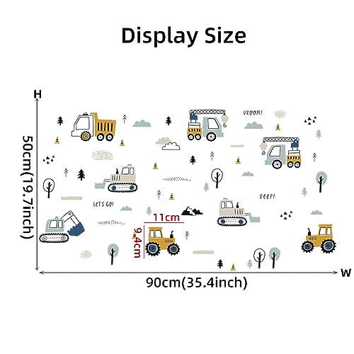 Construction Vehicles Wall Decals Excavator Tractor Crane Wall Stickers Boys Bedroom Kids Room Wall Decor