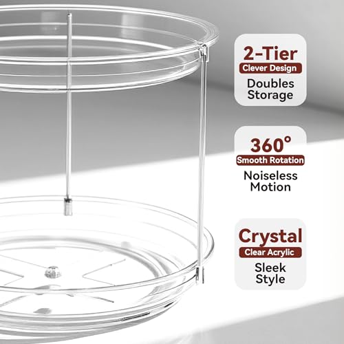 2 Tier Lazy Susan Turntable Organizer for Cabinet, 9.25'' Rotating Spice Rack Organization for Kitchen, Pantry, Bathroom, Vanity, Countertop, Medicine Storage, Seasoning Spice Organizer, 2 Pack - size: 2 PACK Clear