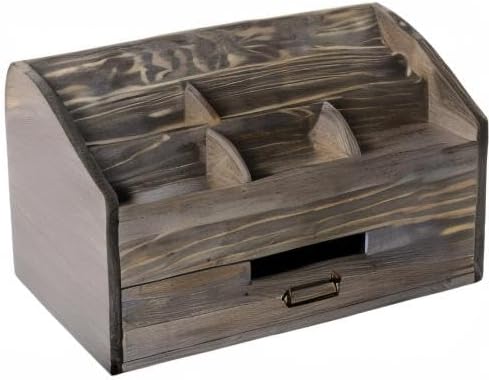 Distressed Rustic Wooden Office Desk Organizer 5 Compartment with 2 Drawer &Counter Desk Tabletop Desktop Mail Rack, Pens, Notebooks, Folders, Pencils and Office Supplies (Rock Grey)