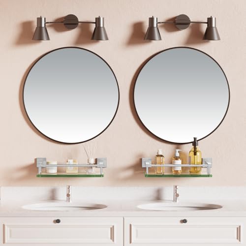 Alise Glass Shelves for Bathroom Wall, Tempered Glass Bathroom Shelf Wall Mounted, Modern Space Saving Floating Shelves 12 inch, Brushed Nickel - color: Brushed Nickel, size: 12 inch