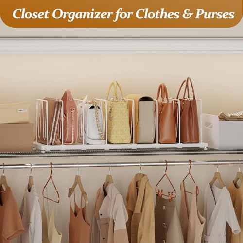 Dmevkic Extendable Purse Organizers Purse Storage. Length 15-27inch. Bag Organizer Purse Holder for Closet with 8 Adjustable Shelf Dividers(White) - size: Range (15–27")