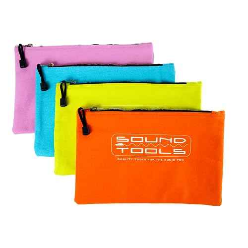 Sound Tools 4 Pack Canvas Heavy Duty Tool Bags, Multipurpose Pouch With Zippers (Orange, Yellow, Blue, Pink)