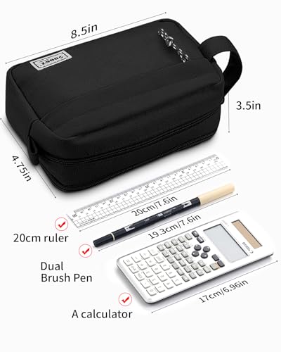 Sooez Big Capacity Pencil Pen Case, Upgraded Canvas Pencil Pouch Pencil Bag Organizer, Large Storage with Separate Compartments Easy Grip Handle, Aesthetic Supply for School Teens Adults - color: Canvas Navy Blue