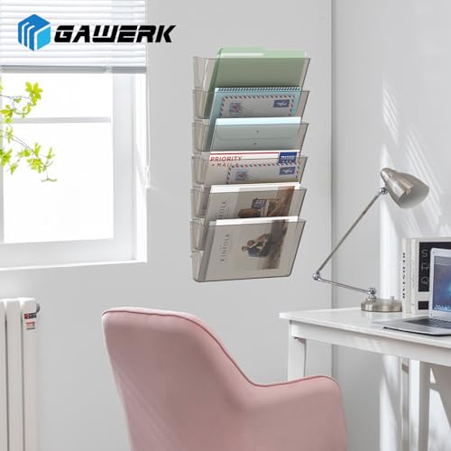 Gawerk Clear Acrylic Single Pocket, Plastic Hanging Wall Mount File Holder for Office Home (Gray, 5 Pack) - color: Gray, size: 5 Pack