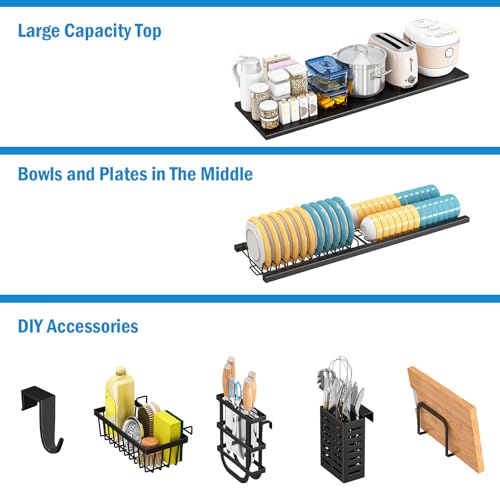 SNSLXH πππ«π π 2-Tier Over The Sink Dish Drying Rack, 33.66"Γ31.1"Γ11.81", Large Sink Rack for Kitchen, Saving Kitchen Space, Cover Design Holds Dishes, Bowls, and Cutlery, Kitchen Sink Shelf - size: Standard 2 tiers 3 baskets