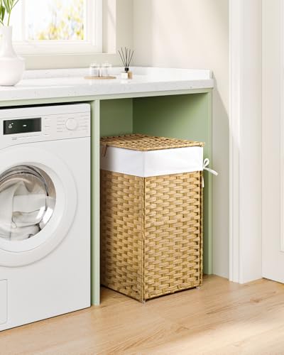 Greenstell Laundry Hamper with Lid, 125L Laundry Basket with 2 Removable Liner Bags & 2 Mesh Bags, Handwoven Synthetic Rattan Clothes Hamper for Clothes, Toys in Bathroom, Bedroom, Foldable, Natural - color: Natural, size: 125L (25.6 x 13.0 x 23.6 inches)