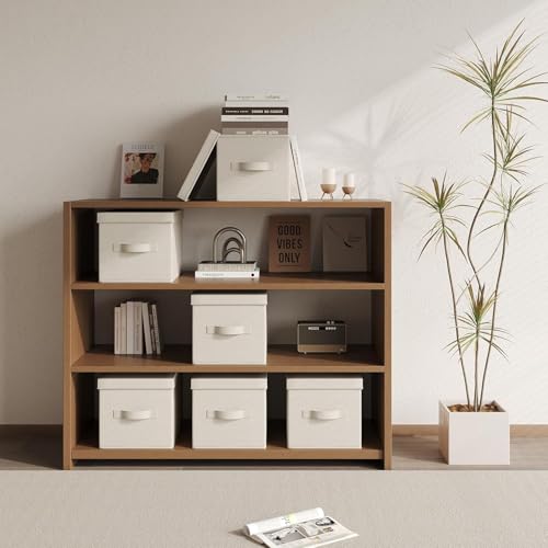 Small Fabric Storage Bins with Lids 12.6*9.5*7 in, 2-Pack Storage Baskets for Closet, Large Linen Organizers and Storage Bins for Bedroom, Collapsible Baskets and Bins with Handles, Off White - size: M