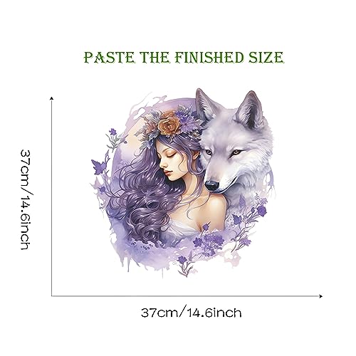 Vivid Purple Wolf Girl Wall Stickers, sacinora Creative Cold Beauty Art Wall Decals Removable Vinyl Peel and Stick for Nursery Living Room Bedroom Children's Room Decorations