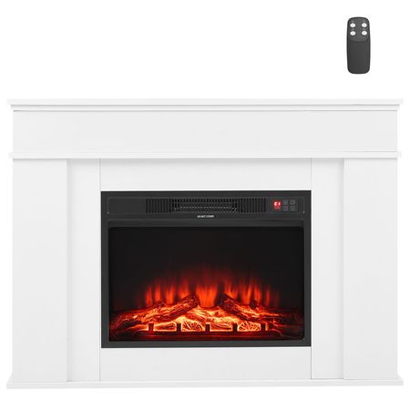 43 inch Freestanding Fireplaces, 1500W 5120BTU Fake Electric Fireplace Stove Heater with Mantel, Overheating Protection, Adjustable Flames,Timer, Remote, for Living Room,Bedroom,White