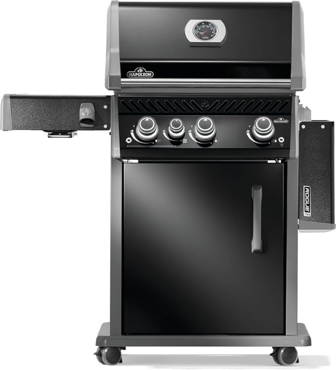 Napoleon Rogue PRO 425 Natural Gas Grill with Infrared Side Burner, Black, Durable 4-Burner Outdoor BBQ