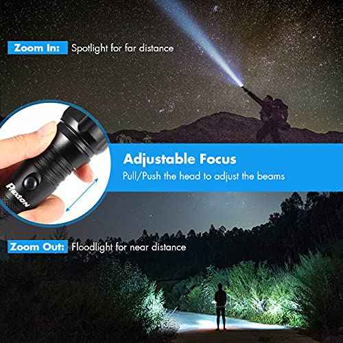 PHIXTON Rechargeable Flashlights High Lumens, USB C Chargeable LED Flashlight, Bright Strong Handheld Flash Lights, Long Lasting, Adjustable Focus, 5 Modes, for Emergencies Hiking Gift