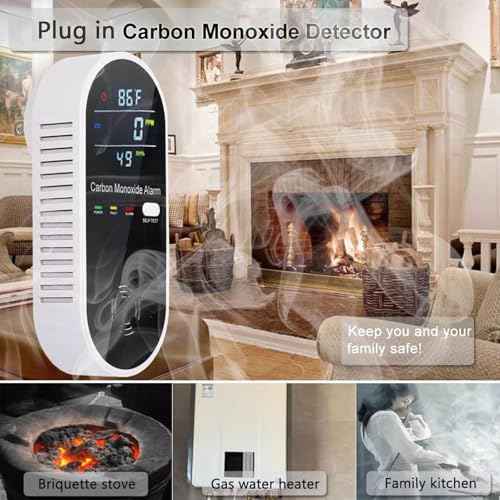 Carbon Monoxide Detectors, Carbon Monoxide Detector Plug in with Temperature Humidity Sensor Built-in, CO Level Monitor Alarm with Clear LCD Display Sound & Light Warning for Home/Hotel/RV
