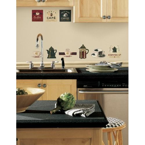 RoomMates RMK1254SCS Coffee House Peel and Stick Wall Decals 10 inch x 18 inch