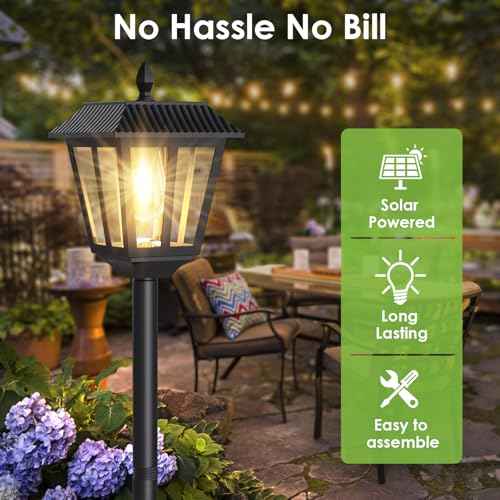 Greluna 68 Inches Solar Lamp Post Light Outdoor, Warm White, IP45 Waterproof Solar Post Lights Outdoor, Pole Lights Decorative Lamp for Yard Garden Patio Lawn Pathway Driveway Front/Back Door2 Pack,