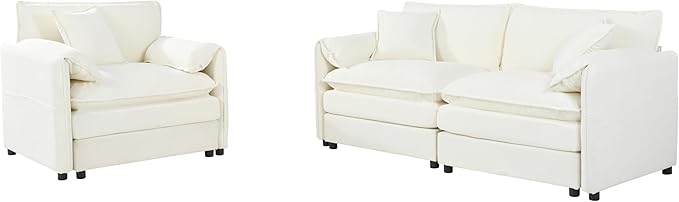 Chenille Sofa Set for Living Room, Modern Deep Seat Sofa Chair and Oversized 3-Seater Cloud Couch for Bedroom, Office, Apartment, Furniture Set