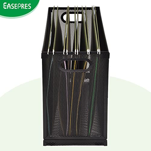 EASEPRES Desk Hanging File Organizer with 5 Folders, Mesh Metal Letter-Size Desktop File Holder Box for Filing Folder Storage Basket, 1 Pack Black, 12.2 x 9.45 x 5.45 inches - size: 1 Pack with 5 Folders