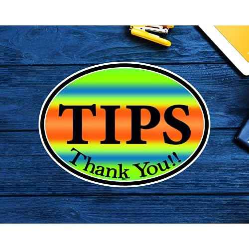 Tips Thank You Sticker 4" x 3" Vinyl Decal Tip Bar Coffee Restaurant are Appreciated Indoor Or Outdoor