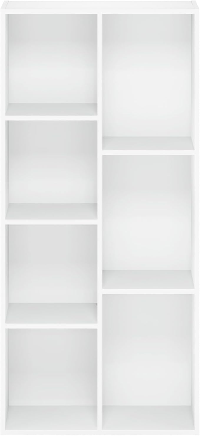 Furinno LUDER Book Shelf, 7-Cube Bookshelf, Bookcase, 9.4 x 19.5 x 41.7, for Living Room, Bedroom, Home Office, White