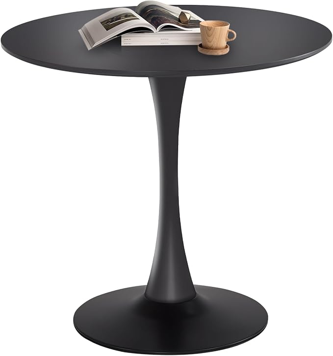 Round Dining Table,31.5”Kitchen Table for 2-4 People,MDF Table Top with Metal Pedestal Base,Tulip Design for Kitchen,Dining Room,Living Room,Leisure,Black