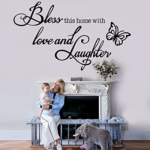 Wall Decal Wall Sticker Inspirational Quotes Bless This Home with Love and Laughter Wall Decal Wall Stickers for Bedroom Living Room Nursey Classroom Home Decor.