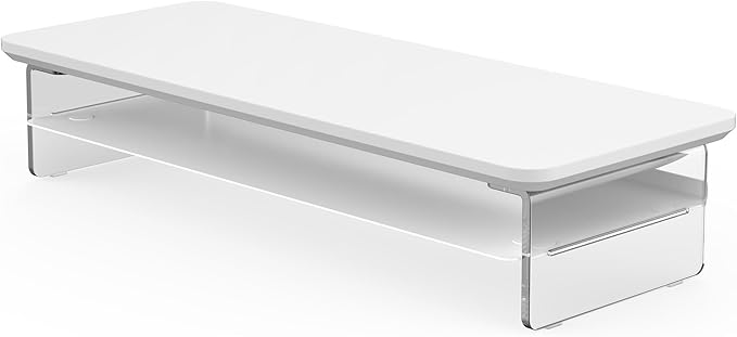 Fenge Acrylic Monitor Stand Riser, 23.6 Inches Monitor Stand with Metal Storage, 2 Tier Acrylic Computer Riser for Desk, Clear Laptop Stand for PC, Laptop, Printer, TV, White