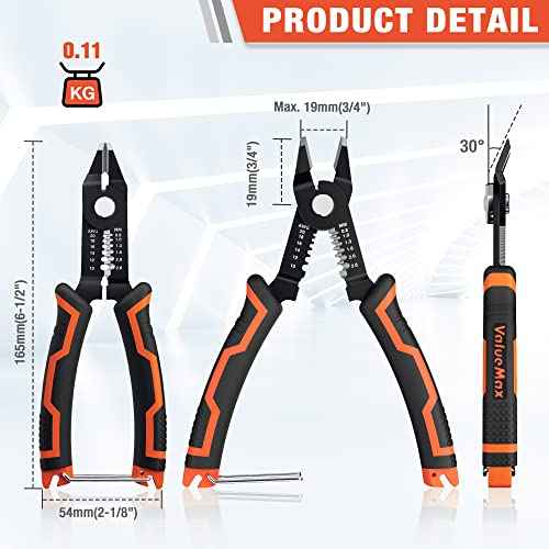 ValueMax Wire Stripper and Cutters, 10-22 AWG Wire Stripper Tool, 6-inch Flush Cutters with Safety Lock and Curved Bevel Design, Suitable for Electronics, Jewelry, 3D Printing, and Crafts