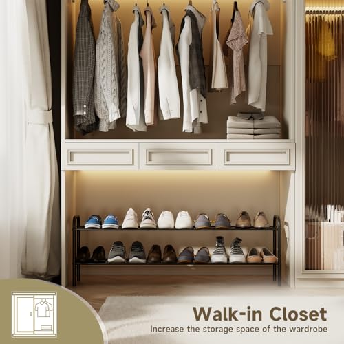 Shoe Rack,Long Shoe Organizer for Closet,Wide Shoe Storage for Entryway, 2 Tier Sturdy Metal Free Standing Shoe Shelf - size: 2-tier-long